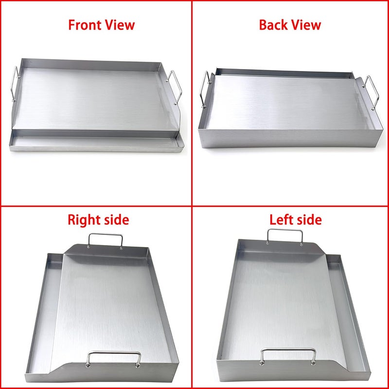 Direct Store Parts DS126 Stainless Steel BBQ Cooking Griddle, Universal Flat Top Griddle with 2 Handles for Most Gas Grills, W18"×D12.5"×H2.75", Heavy Duty Stainless Steel Griddle 1pc, Middle size - Image 3